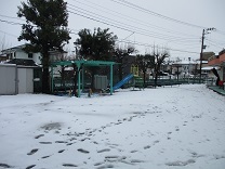 園庭の雪景色の写真