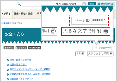 ページタイトルの下に掲載されているページIDを示した図