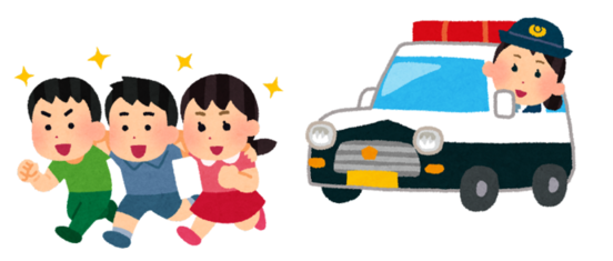 子どもと警察官、パトカーのイラスト