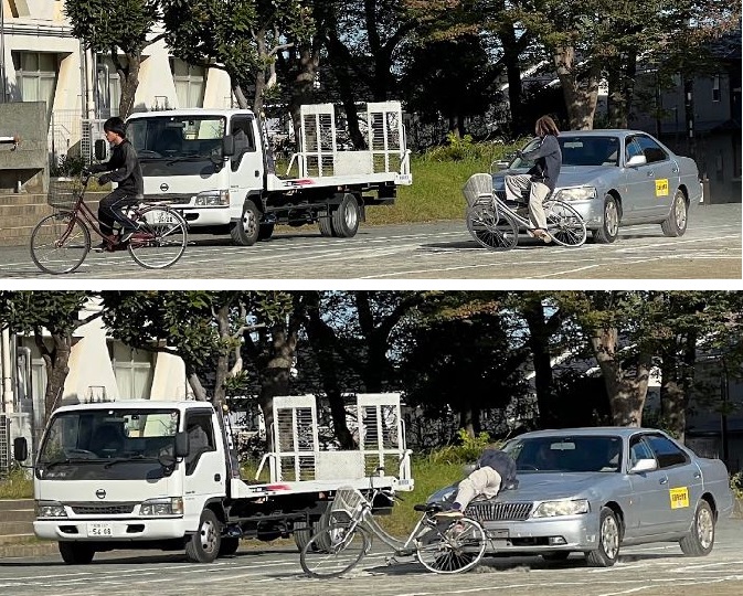 写真：自動車と自転車がぶつかる様子