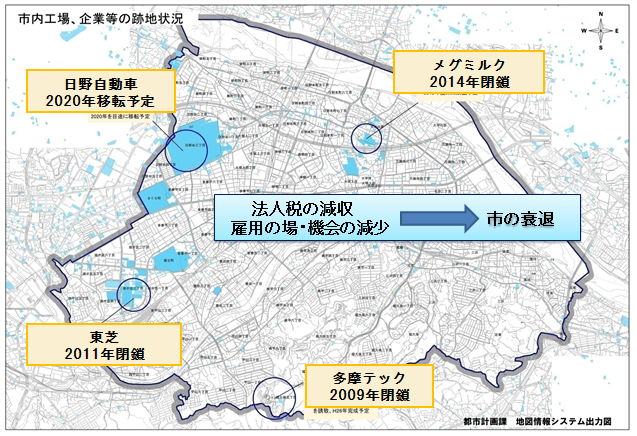 地図：市内工場企業等の跡地状況