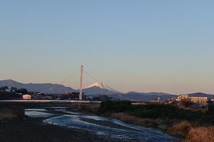 写真：元日の浅川と富士山