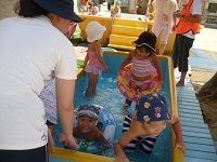 2歳児プールの水遊びの写真