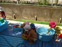 2歳児クラスタライの水遊びの写真