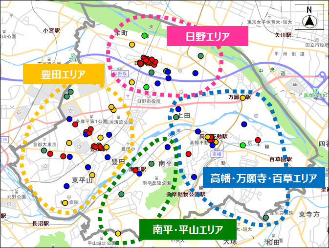 事業者応援一覧のエリア分け