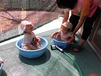 写真：0歳児ひよこ組の水遊び