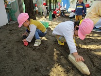 写真:2歳児うさぎ組の園庭遊び