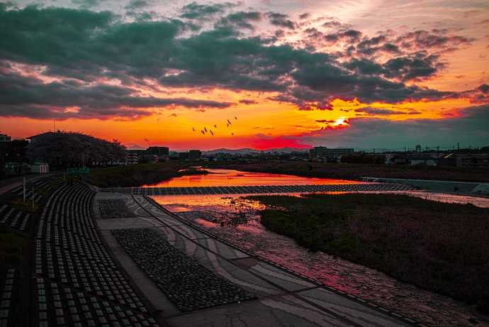 写真：『浅川、春の日の入り』