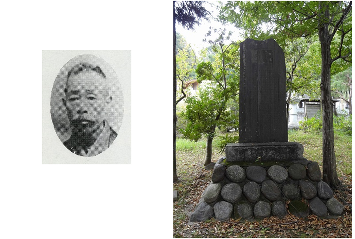 佐藤湘陽の肖像と石碑の写真