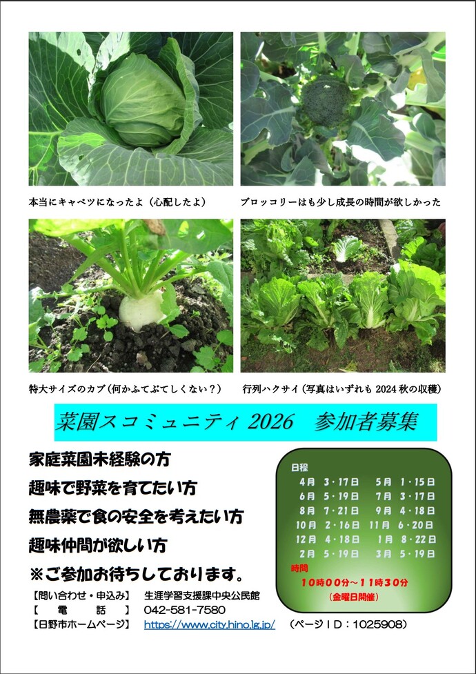 講座での収穫写真を使ったチラシ