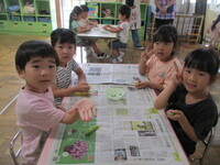 写真：そら豆のさや剥きをしている子どもたち（2）