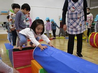 丸太へ飛び移っている様子の写真