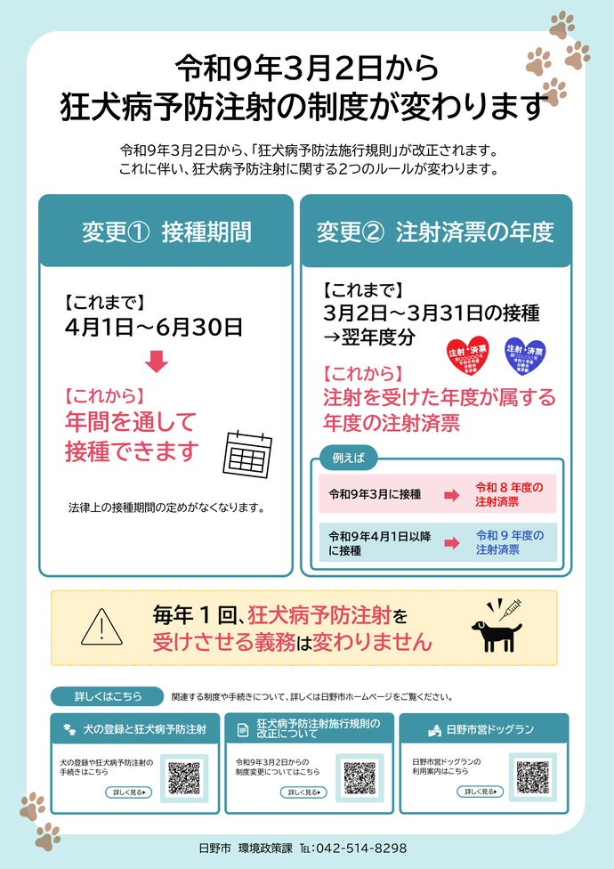 狂犬病予防注射の制度が変わります