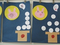 写真：2歳児うさぎ組のお団子とお月さまのおつきみの作品